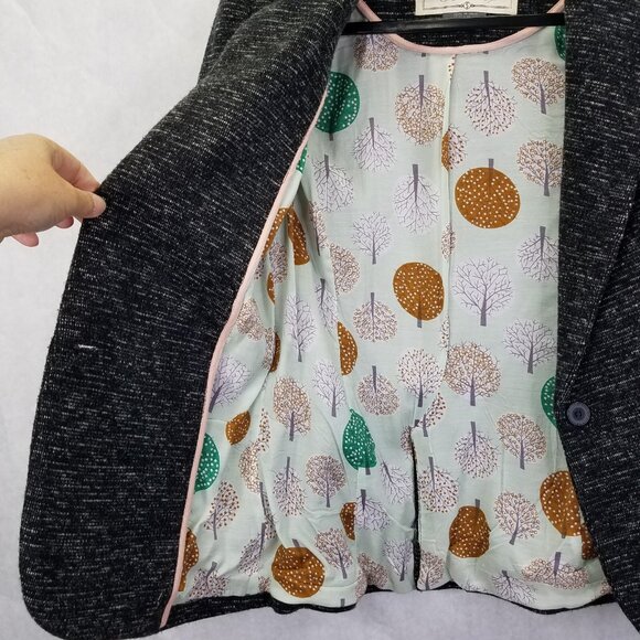 Cartonnier Anthropologie Blazer Sz S Black Gray White Static Tweed Jacket Lined - Picture 4 of 15